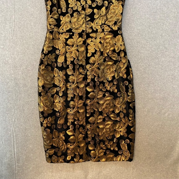 Tatyana L Gold Sequin Velvet Cocktail Dress Midi Pin Up Flirty Formal Bodycon - Picture 7 of 11